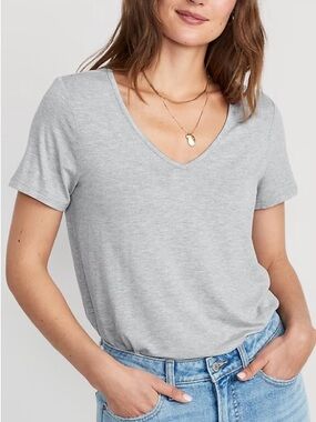 Old Navy Light Gray V-Neck Short Sleeve T-Shirt XXL